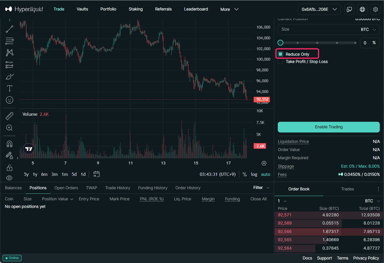 注文パネルから成行・指値で決済する