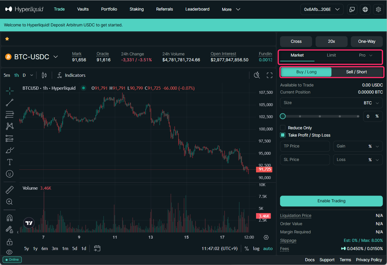 注文方法と方向を選ぶ
