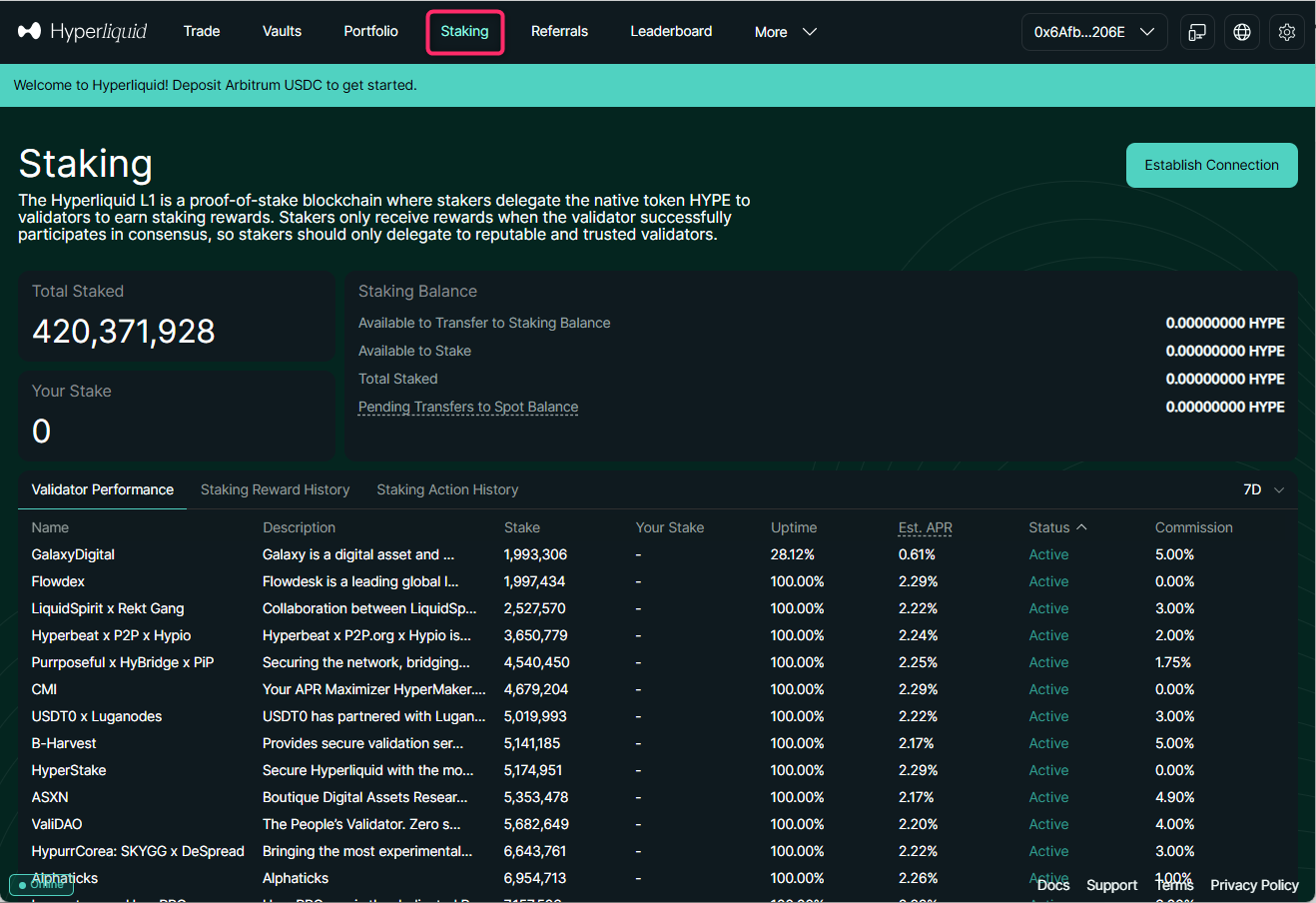 Staking画面を開き、仕組みを確認する