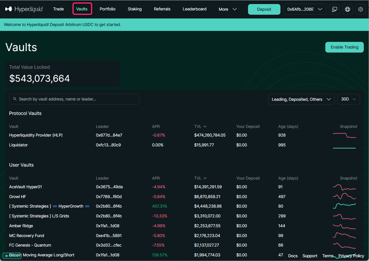 Vaults画面を開く