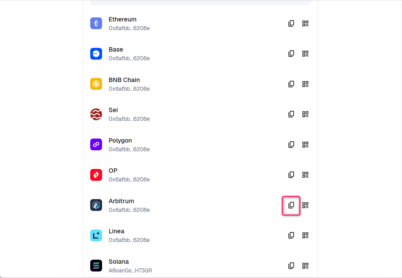 Arbitrumのアドレスをコピー