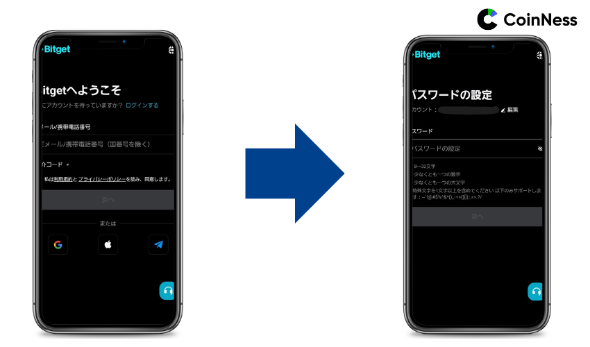 STEP2:メールアドレスもしくは電話番号とパスワードを入力しアカウント作成