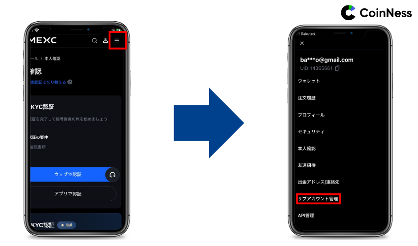 認証からサブアカウントへアクセス