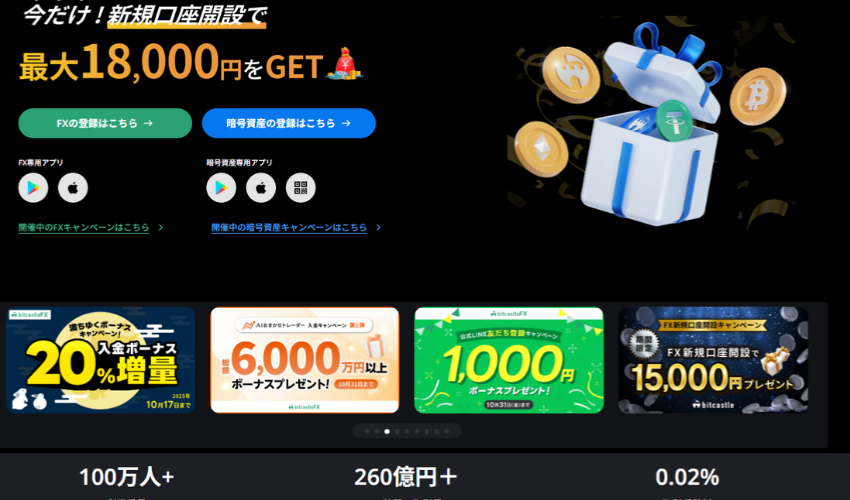 2位:bitcasleは現物の取引手数料が0.02%