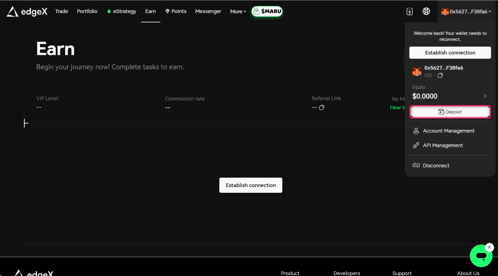 「Deposit」ボタン