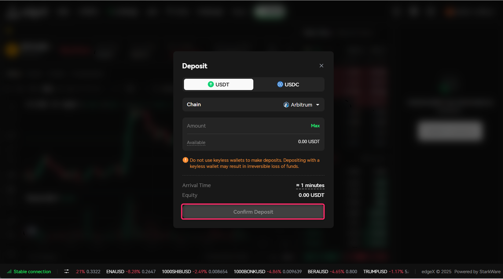 「Confirm Deposit」ボタン