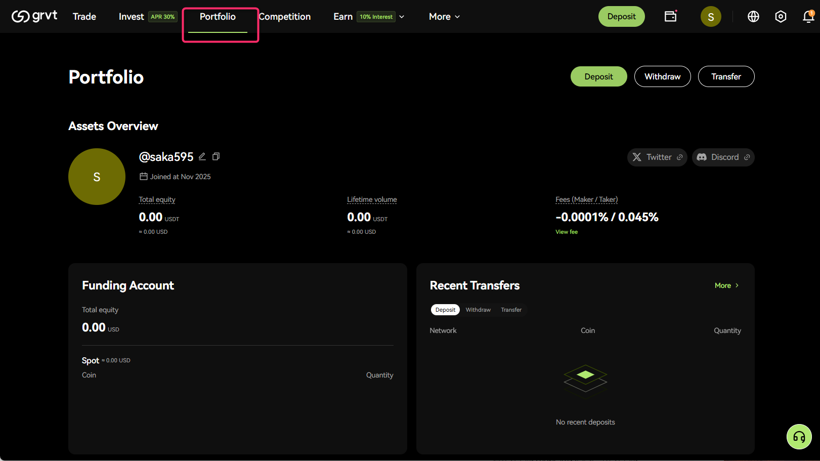 Portfolio画面からWithdrawページを開く