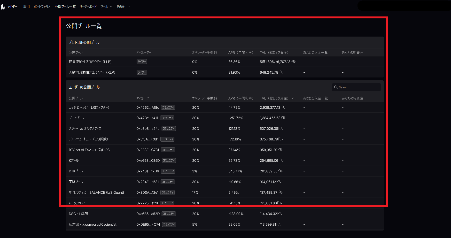 公開中のプール一覧