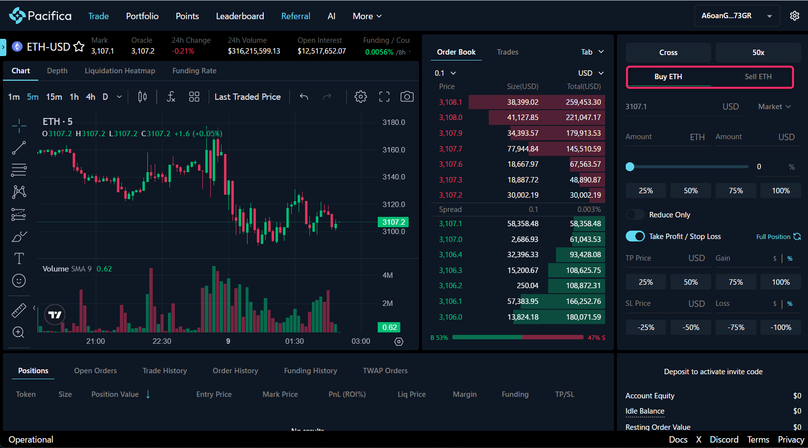 注文を確定し、ポジションから内容を確認する