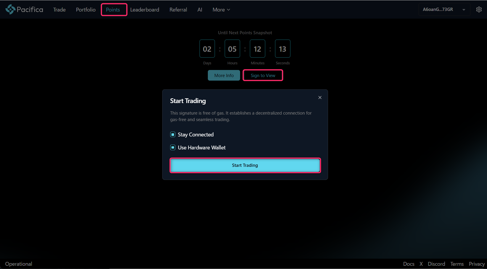 Pointsタブを開く