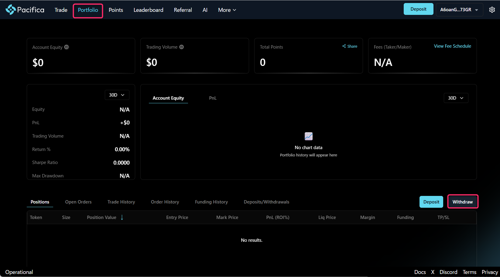 「Withdraw」をクリックして出金ダイアログを開く