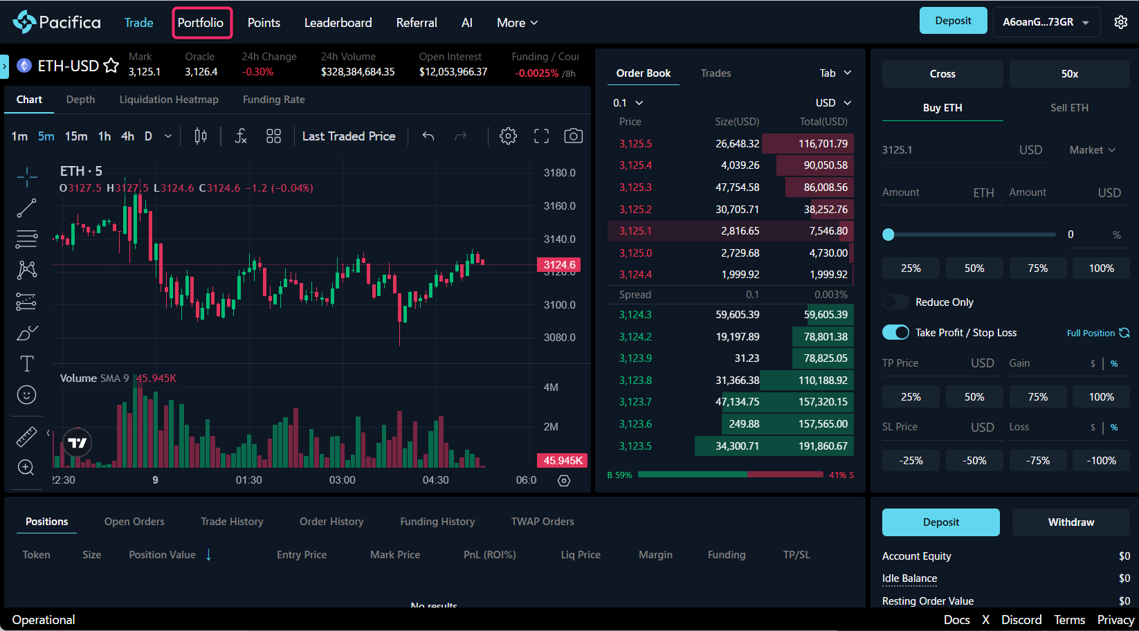 Portfolioタブを開く