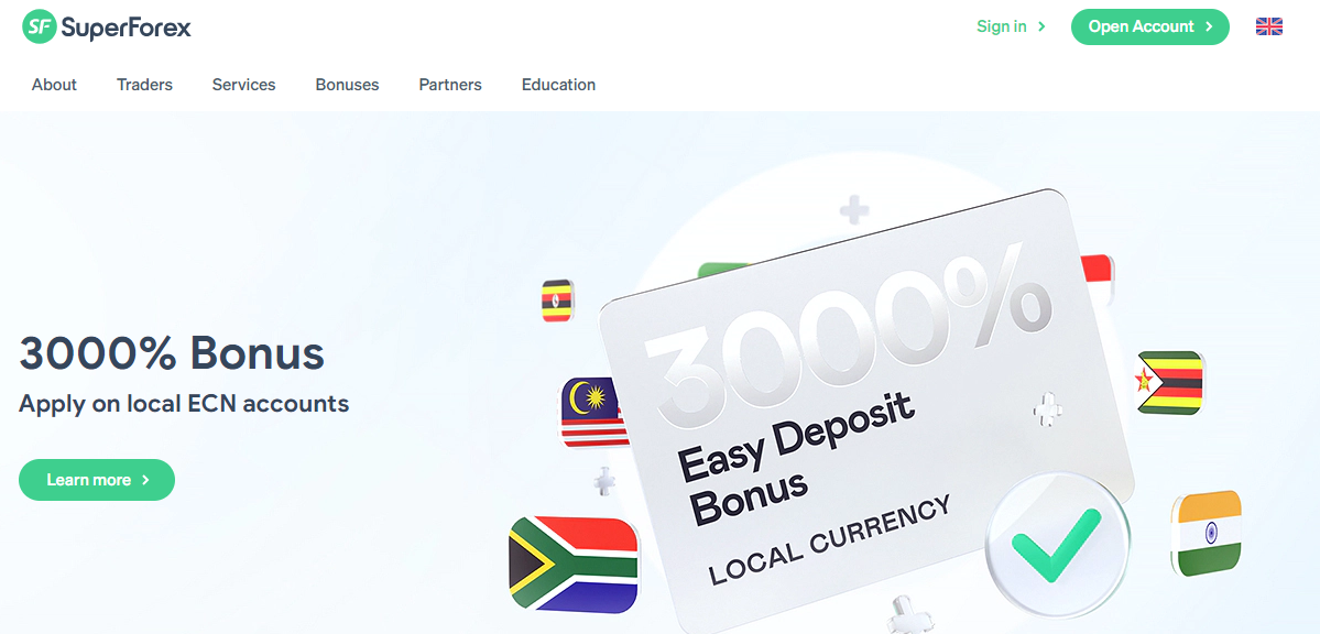 SuperForex：88ドルの口座開設ボーナス