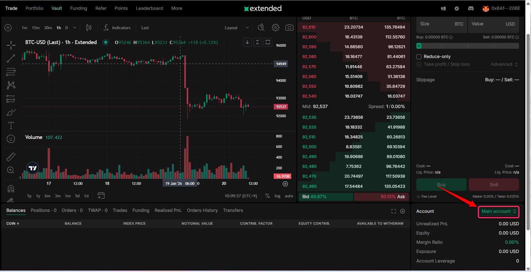 出金元を「Main account」にする