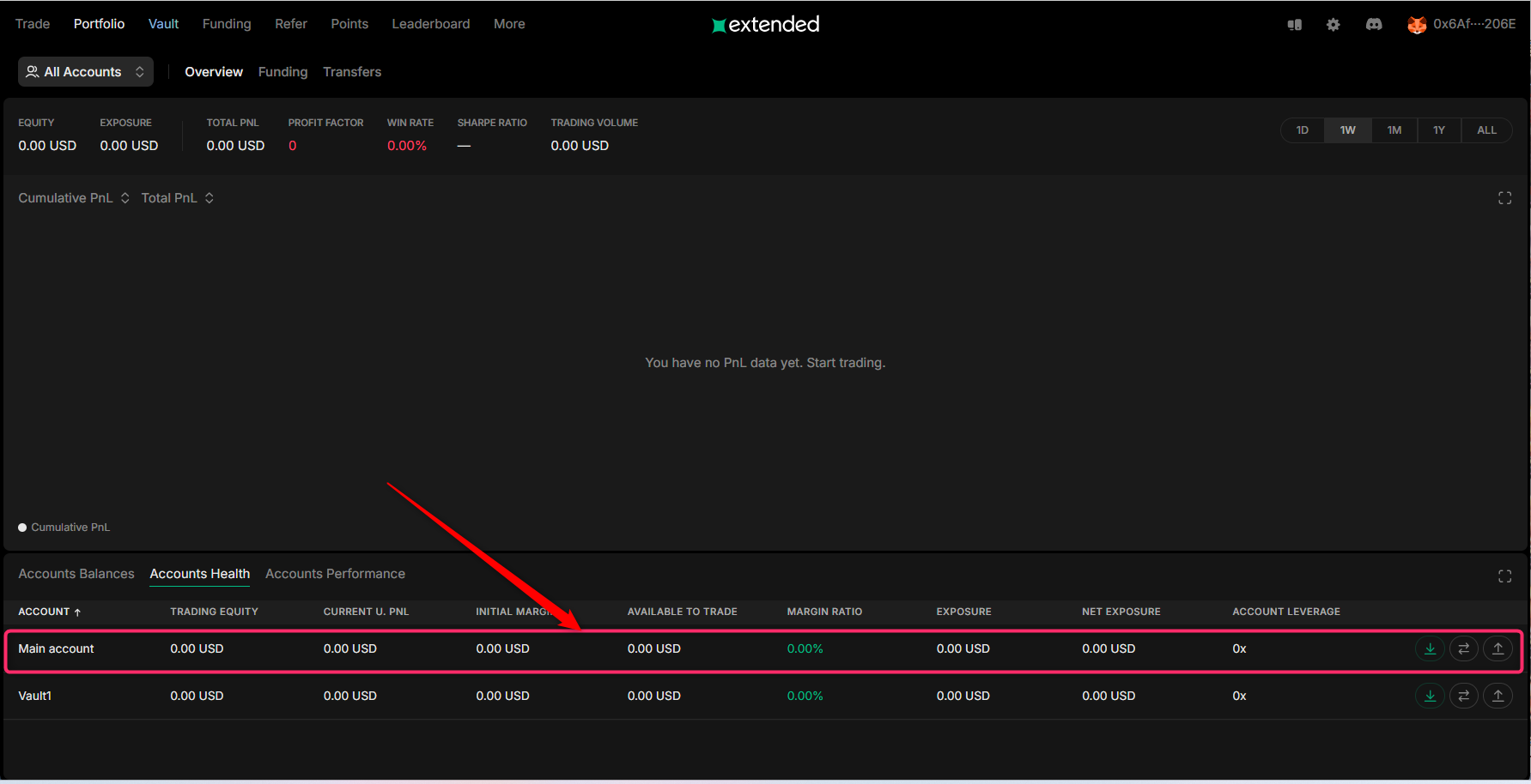 Main accountの出金（Withdraw）を選択