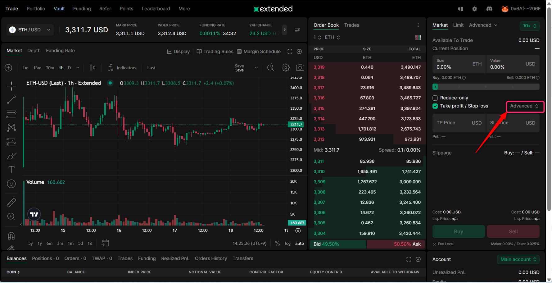 詳細設定（Advanced）を開く