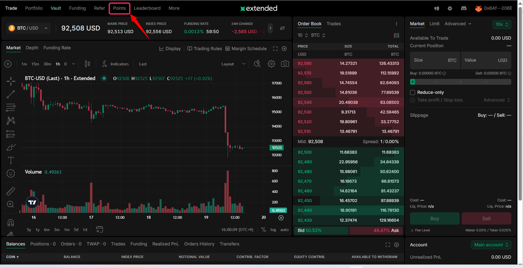 上部メニューの「Points」をクリック