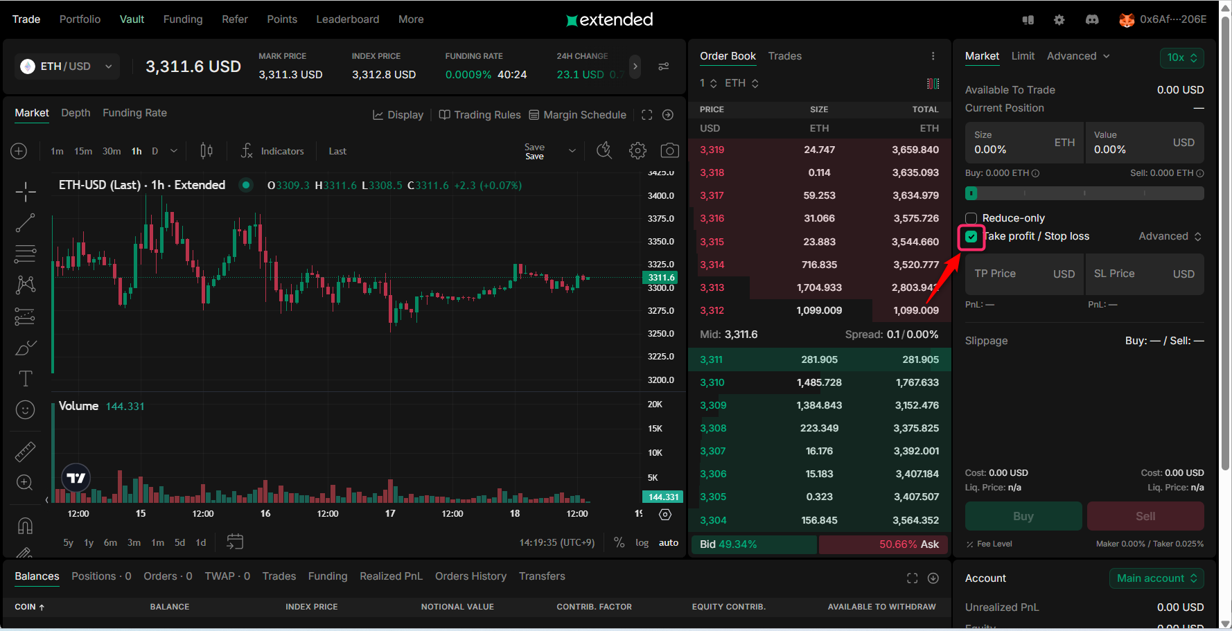 TP/SLの設定欄を表示する