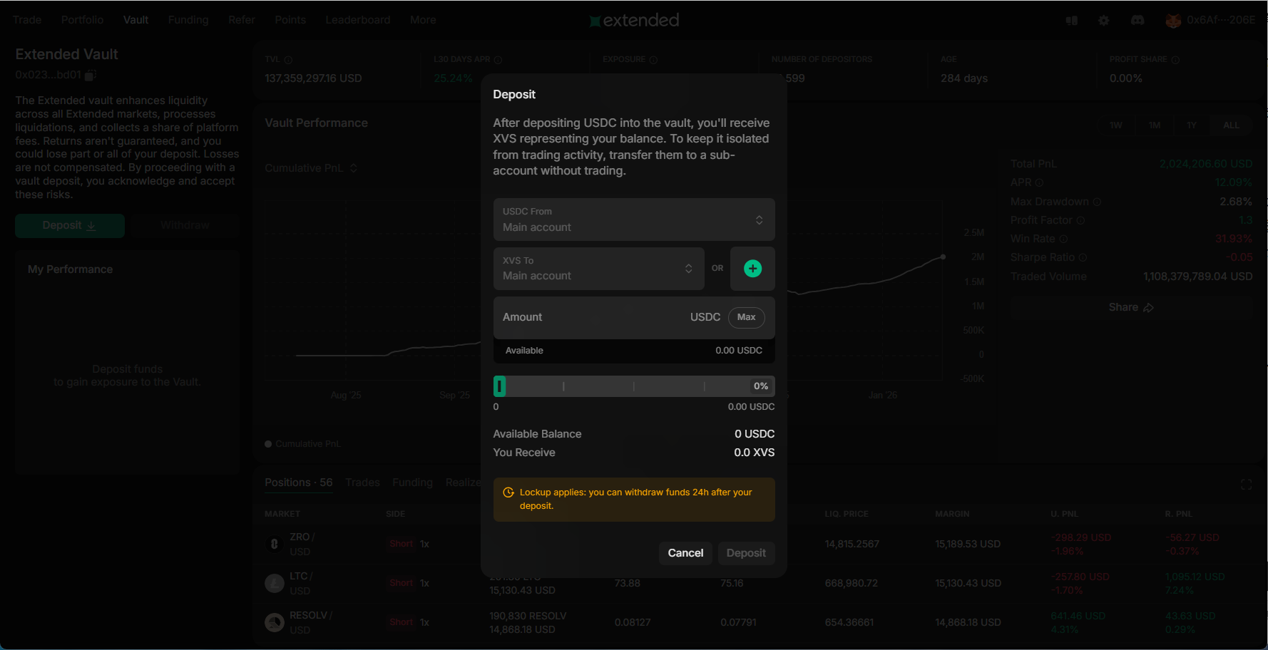 「Deposit」を押して入金ウィンドウを開く