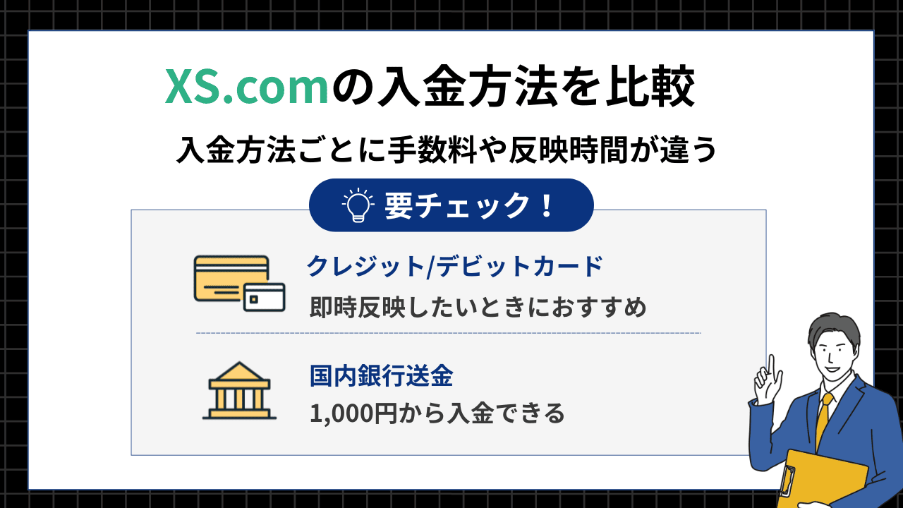 XS.comの入金方法・手数料・反映時間の比較表