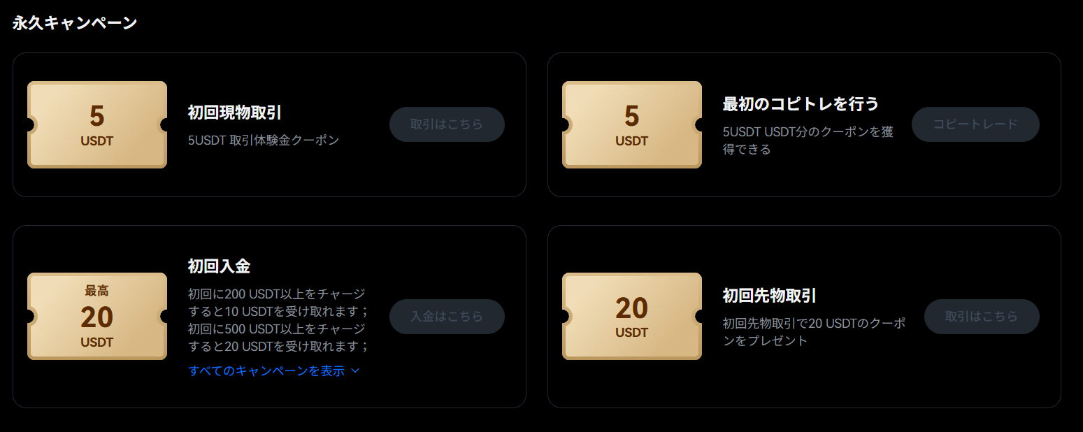 永久キャンペーンの詳細【現物取引とコピトレで合計10USDT付与】
