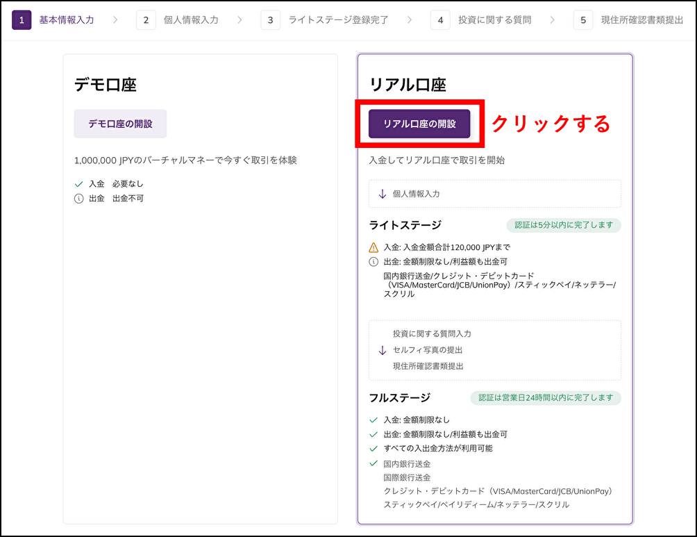 AXIORY口座開設方法｜ライトステージへの登録手順