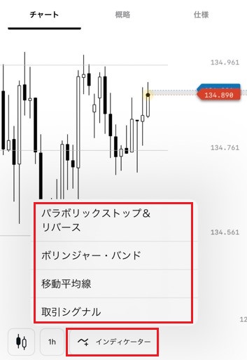 インジケーターをタップする